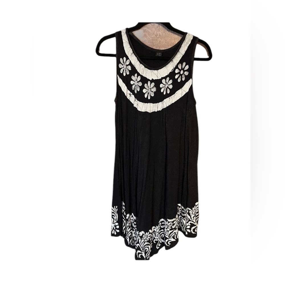 Riviera Sun Boho With Embroidery Navy Asymmetrical Hem Sundress Size M